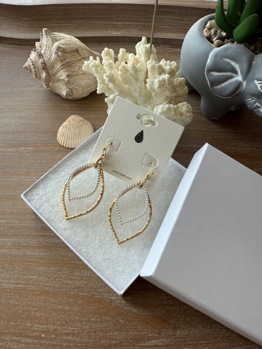Gold and Crystal Double Teardrop Drop Earrings - Women Jewelry - Picture 5 of 8